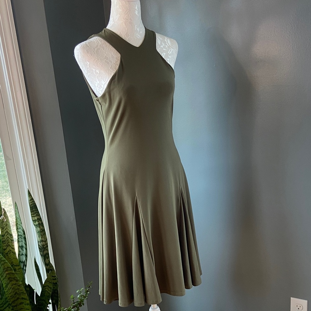 Ralph Lauren Olive Green Sleeveless Flared Dress